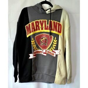 Womens L Gameday Couture Grey/Cream Maryland Terrapins Victory Tri-Color Hoodie